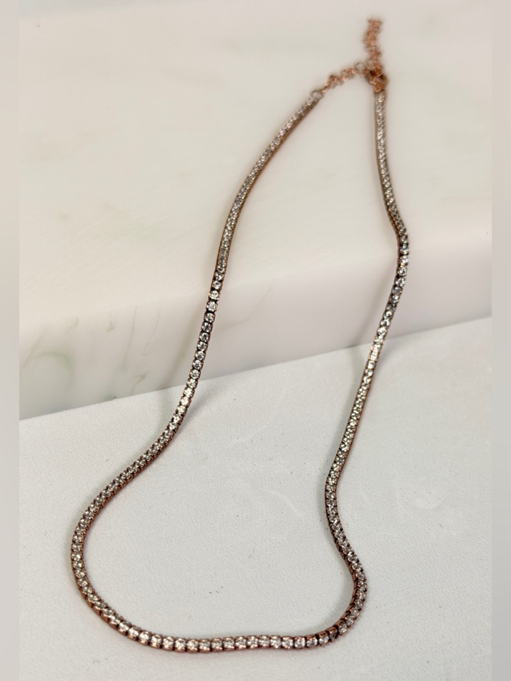 ELISE PAIGE Rose Gold 925 CZ Tennis Necklace Dainty Sparkly Layering Jewelry